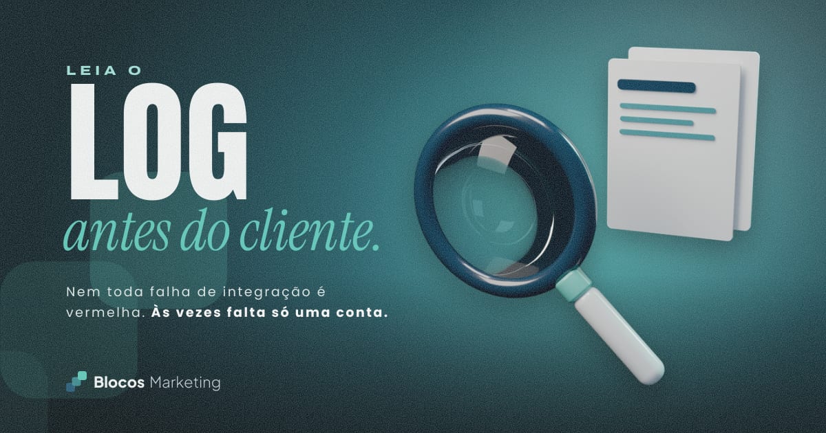 Capa com uma lupa sobre um documento e o texto “LEIA O LOG antes do cliente.”