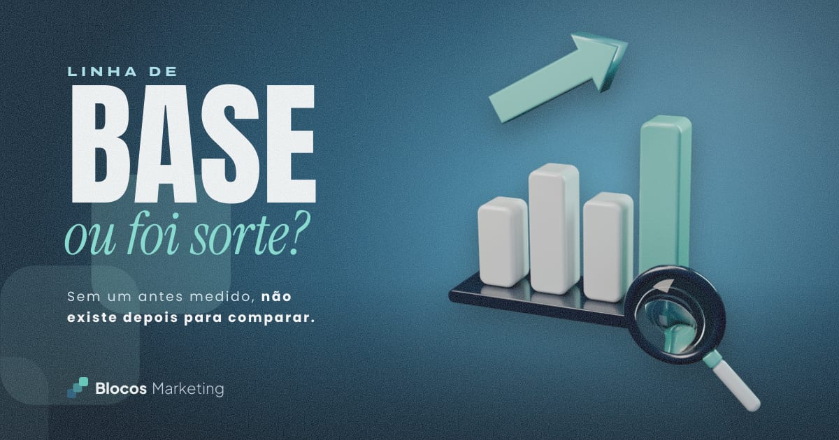 Capa com um gráfico de barras subindo, com uma lupa e o texto “LINHA DE BASE ou foi sorte?”