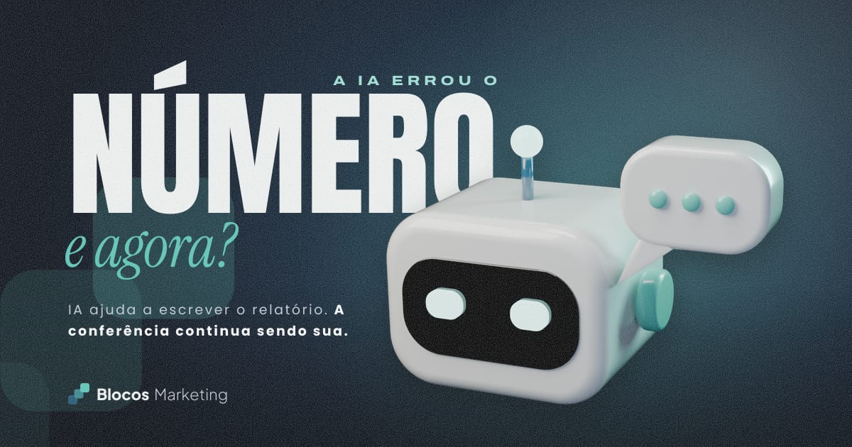 Capa com um robô com um balão de conversa e o texto “A IA ERROU O NÚMERO e agora?”