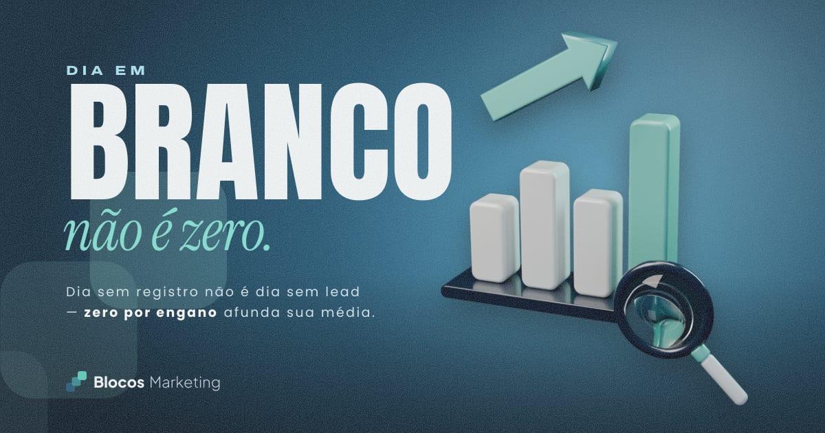 Capa com um gráfico de barras subindo, com uma lupa e o texto “DIA EM BRANCO não é zero.”