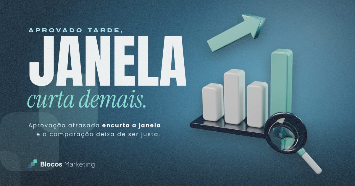 Capa com um gráfico de barras subindo, com uma lupa e o texto “APROVADO TARDE, JANELA curta demais.”