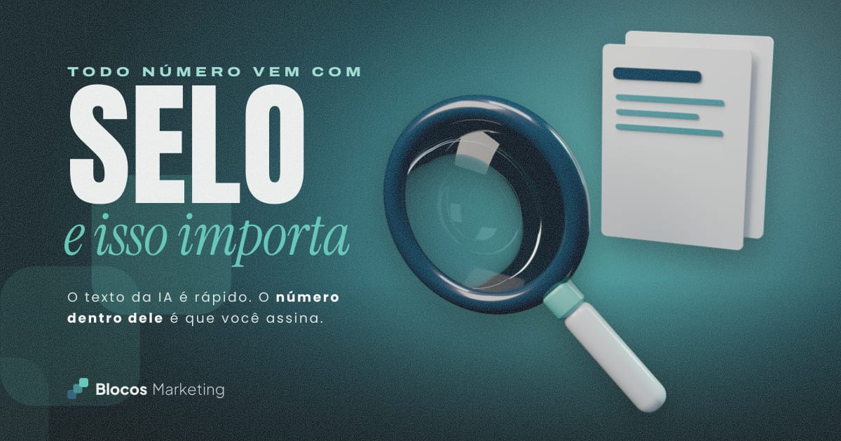 Capa com uma lupa sobre um documento e o texto “TODO NÚMERO VEM COM SELO e isso importa”