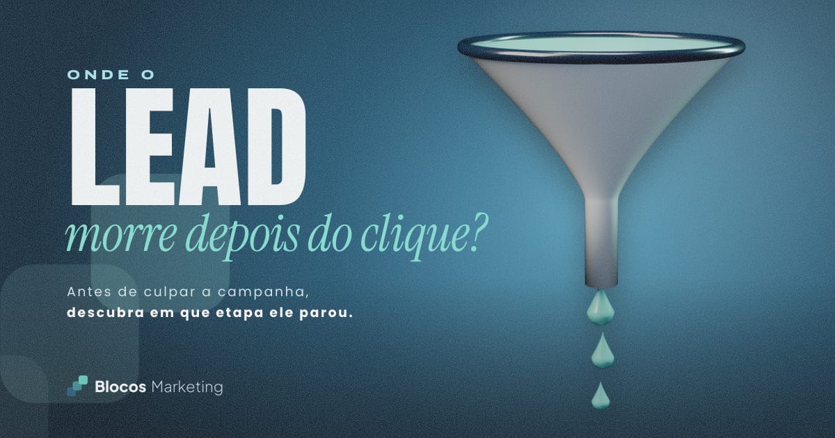 Capa com um funil com gotas passando e o texto “ONDE O LEAD morre depois do clique?”